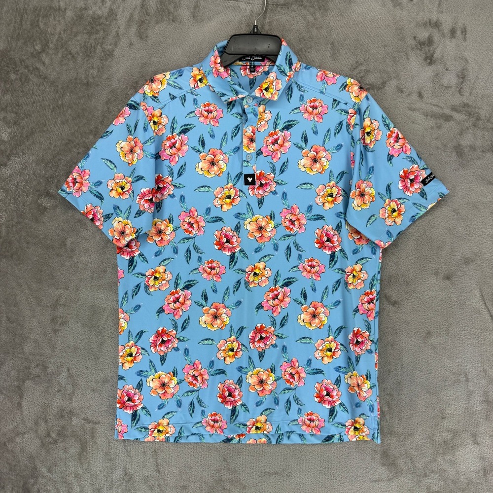 Bad Birdie Mens Floral Golf Polo Shirt Blue Pink Orange Short Sleeve‎ Size M